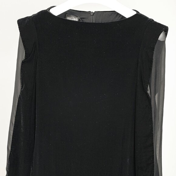 Jean Paul Gaultier Black Velvet Sheer-Sleeve Midi Dress - Picture 3 of 11